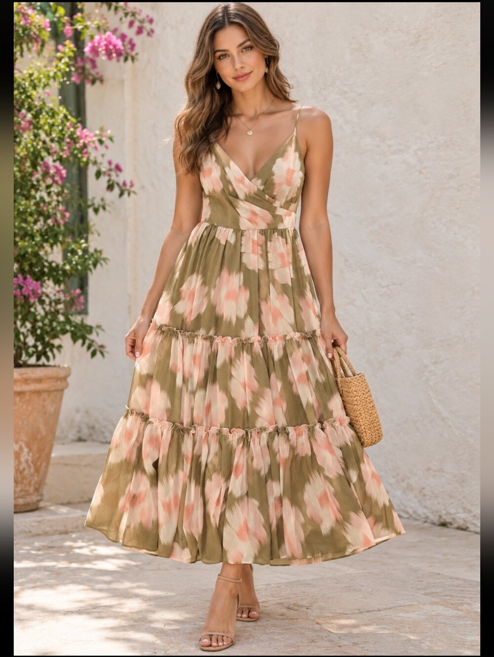 $395 Sachin & Babi Dalia Midi Ika Dress Green Pink Floral NWT